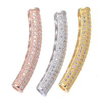 Perles cubes en laiton zircon Micro Pave, Tube courbe, Placage, pavé de micro zircon & creux, plus de couleurs à choisir, protéger l'environnement, sans nickel, plomb et cadmium, 5x32mm, Trou:Environ 2.6mm, 5PC/lot, Vendu par lot