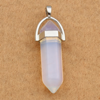 Opal Anhänger, mit Messing Stiftöse, Pendel, Platinfarbe platiniert, 13x40x10mm, Bohrung:ca. 2x3mm, 10PCs/Tasche, verkauft von Tasche