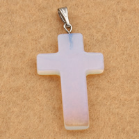 Opal Anhänger, mit Messing Stiftöse, Kreuz, Platinfarbe platiniert, 20x31x4mm, Bohrung:ca. 2x5mm, 10PCs/Tasche, verkauft von Tasche