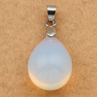 Pendants Farraige Opal, le bannaí práis, Teardrop, dath platanam plátáilte, 15x20mm, Poll:Thart 3x5mm, 10ríomhairí pearsanta/Mála, Díolta De réir Mála