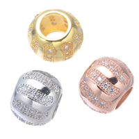 Zirkonia Micro Pave Messing Europa Bead, Trommel, plattiert, Micro pave Zirkonia & ohne troll, keine, frei von Nickel, Blei & Kadmium, 10mm, Bohrung:ca. 4.9mm, 5PCs/Menge, verkauft von Menge