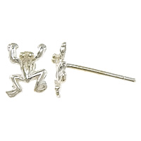 925 Sterling Sølv Stud Earring, Frog, uden earnut, 5.5x7x2mm, 0.8mm, 5par/Lot, Solgt af Lot