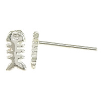 925 Sterling Zilver Stud Earring, Visgraat, zonder earnut, 3.5x7x1mm, 0.8mm, 5paren/Lot, Verkocht door Lot