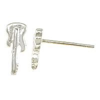 925 Sterling Zilver Stud Earring, Gitaar, zonder earnut, 3.5x9x1.8mm, 0.8mm, 5paren/Lot, Verkocht door Lot