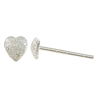 925 Sterling Sølv Stud Earring, Heart, uden earnut & hamret, 4x4x1.5mm, 0.8mm, 5par/Lot, Solgt af Lot