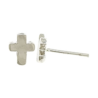 925 Sterling Silver Stud σκουλαρίκι, Σταυρός, χωρίς earnut, 7x9x2mm, 0.8mm, 5Ζεύγη/Παρτίδα, Sold Με Παρτίδα