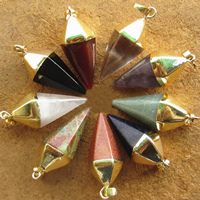 Pendants Gemstone Jewelry, le Sinc Alloy, Spike, dath an óir plated, nádúrtha & ábhair éagsúla do rogha, nicil, luaidhe & caidmiam saor in aisce, 16x38-39mm, Poll:Thart 3mm, 10ríomhairí pearsanta/Lot, Díolta De réir Lot