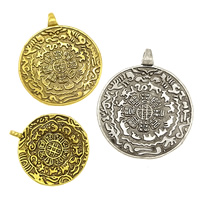 Colgantes de la joyería de cobre amarillo, metal, Redondo aplanado, chapado, con el patrón de zodiaco chino & diverso tamaño para la opción, más colores para la opción, libre de níquel, plomo & cadmio, Vendido por Grupo