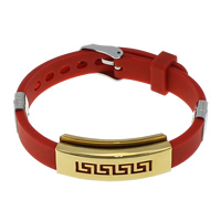 Pulseira masculina, silicone, with aço inoxidável, banhado, ajustável, vermelho, 38x16x7mm, 10x3mm, vendido para Aprox 8.5 inchaltura Strand