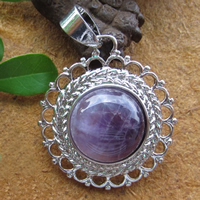 Amethyst Anhänger, mit Zinklegierung, Blume, Platinfarbe platiniert, Februar Birthstone & natürliche, frei von Nickel, Blei & Kadmium, 29x40mm, Bohrung:ca. 3mm, 10PCs/Menge, verkauft von Menge