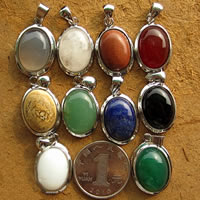 Pendants Gemstone Jewelry, le Sinc Alloy, Oval Maol, dath platanam plátáilte, nádúrtha & ábhair éagsúla do rogha, nicil, luaidhe & caidmiam saor in aisce, 17x34mm, Poll:Thart 3mm, 10ríomhairí pearsanta/Lot, Díolta De réir Lot