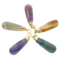 Bijoux pendentifs agate, agate mixte, avec laiton caution, larme, Placage de couleur d'or, naturel, 14x42mm-14x45mm, Trou:Environ 5mm, 20PC/sac, Vendu par sac