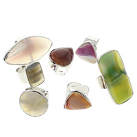 Bague agate, agate mixte, avec laiton, laiton Fermoir ronds à ressort, Placage de couleur platine, naturel & réglable, 18x25x6mm-29x58x5mm, Taille:9, 20PC/sac, Vendu par sac