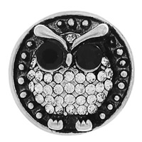 alliage de zinc composant bouton-pression, hibou, Plaqué de couleur d'argent, avec strass & deux tons, protéger l'environnement, sans nickel, plomb et cadmium, 20mm, 5PC/sac, Vendu par sac