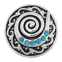 alliage de zinc composant bouton-pression, Plat rond, Plaqué de couleur d'argent, avec strass, protéger l'environnement, sans nickel, plomb et cadmium, 20mm, 5PC/sac, Vendu par sac