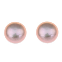 Hälften Borrade odlad sötvattenspärla pärlor, Freshwater Pearl, Rund, naturlig, Halvborrade, purpur, 7.5-8mm, Hål:Ca 0.5mm, 48Pairs/Lot, Säljs av Lot