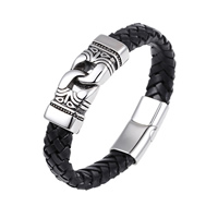 Bracelet homme, acier inoxydable, avec cuir de peau de vache, pour homme & noircir, 12mm, Vendu par Environ 8.2 pouce brin