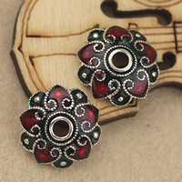 Thailand Sterling Sølv Bead Caps, Flower, imitation Cloisonne & emalje, 19x4mm, Hole:Ca. 2.5mm, 10pc'er/Lot, Solgt af Lot