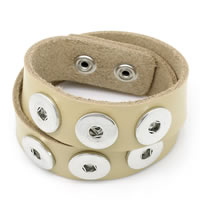 Chunk Button Armbånd, Zinc Alloy, med PU, Flad Rund, platin farve forgyldt, 2-streng, khaki, nikkel, bly & cadmium fri, 24mm, Indvendig diameter:Ca. 6mm, Solgt Per Ca. 9 inch Strand