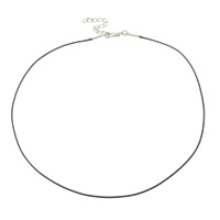 Fashion Ketting Cord, Gewaxt katoenen koord, met ijzeren ketting, zinklegering karabijn, met 4cm extender keten, platinum plated, zwart, 2mm, Lengte Ca 18 inch, 100strengen/Bag, Verkocht door Bag