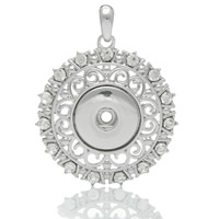 Pendentif bouton morceau, laiton, fleur, Placage de couleur platine, avec strass & creux, protéger l'environnement, sans nickel, plomb et cadmium, 54x43mm, Trou:Environ 6mm, Diamètre intérieur:Environ 6mm, Vendu par PC