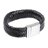 Los hombres de la pulsera y del brazalete, Cuero de vaca, acero inoxidable cierre magnético, para hombre, libre de níquel, plomo & cadmio, 30mm, Vendido para aproximado 8.6 Inch Sarta