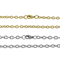 Rozsdamentes acél Nekclace Chain, Stainless Steel, galvanizált, ovális lánc, több színt a választás, 2.50x2x0.50mm, Naponta eladott Kb 20 inch Strand