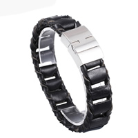 Los hombres de la pulsera y del brazalete, Cuero de vaca, acero inoxidable cierre, para hombre, Negro, libre de níquel, plomo & cadmio, 20mm, Vendido para aproximado 8.6 Inch Sarta