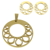 Roestvrij staal sieraden sets, hanger & oorbel, Donut, gold plated, hol, 29x29x2mm, 15.5x12.5mm, Gat:Ca 4x6.5mm, 10sets/Lot, Verkocht door Lot