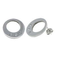 Roestvrij staal Stud Earrings, Donut, met strass, oorspronkelijke kleur, 20.50x13mm, 10paren/Lot, Verkocht door Lot