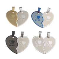 Rustfrit stål par Pendler, Stainless Steel, Heart, ordet elsker dig, forgyldt, for par, blandede farver, 19x30x2mm, Hole:Ca. 4x8mm, 20par/Bag, Solgt af Bag