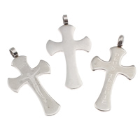 Roestvrij staal Cross Hangers, Christian Jewelry & gemengd, oorspronkelijke kleur, 24x43x2mm-24x44x3mm, Gat:Ca 5mm, 20pC's/Bag, Verkocht door Bag