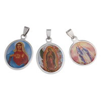 Edelstahl Schmuck Anhänger, Christ/ Christin Schmuck & Epoxy Aufkleber & gemischt, 25x31x3mm-25x36x3mm, Bohrung:ca. 4x8mm, 20PCs/Tasche, verkauft von Tasche