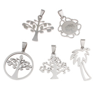 Pendentif arbre de vie, acier inoxydable, mélangé, 21x36x2mm-24x43x2mm, Trou:Environ 4x8mm, 20PC/sac, Vendu par sac