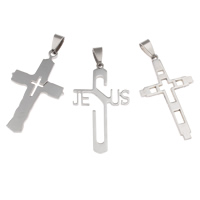 Nerūdijančio plieno Cross Pakabukai, Nerūdijantis plienas, mišrus, 25x44x2mm-26x45x2mm, Skylė:Apytiksliai 4x8mm, 20kompiuteriai/Krepšys, Pardavė Krepšys