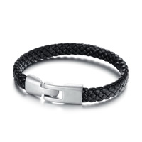 Los hombres de la pulsera y del brazalete, Cuero de PU, aleación de cinc cierre de ojo y gancho, chapado en color de plata antigua, para hombre, Negro, 9mm, longitud aproximado 8 Inch, 3Strandsfilamento/Bolsa, Vendido por Bolsa