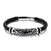 Bracelet homme, Acier titane, avec cuir PU, pour homme & noircir, noire, 11mm, Longueur Environ 7.5 pouce, 3Strandstoron/sac, Vendu par sac