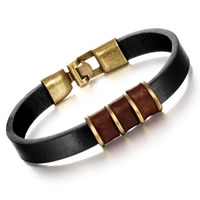 Bracelet homme, cuir de peau de vache, avec alliage de zinc, Plaqué de couleur de bronze antique, pour homme, noire, 10mm, Longueur Environ 8 pouce, 3Strandstoron/sac, Vendu par sac