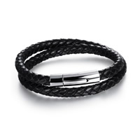 De Armband van mensen, PU, titanium staal bajonetsluiting, voor de mens, zwart, 6mm, Lengte Ca 7.5 inch, 3strengen/Bag, Verkocht door Bag