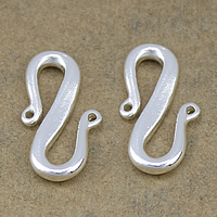 Mässing S Hook Lås, Tjock 925 Sterling silverpläterade, hög kvalitet bordläggningen och aldrig blekna, nickel, bly och kadmium gratis, 10x19x2mm, Hål:Ca 1mm, 100PC/Lot, Säljs av Lot