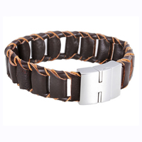 Los hombres de la pulsera y del brazalete, Cuero de vaca, acero inoxidable cierre, para hombre, marrón, 19mm, Vendido para aproximado 8.8 Inch Sarta