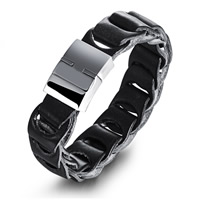 Rundsleder armbanden, Koeienhuid, titanium staal magnetische sluiting, voor de mens, zwart, 20mm, Lengte Ca 8 inch, 3strengen/Bag, Verkocht door Bag