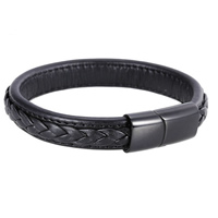 Rindsleder Armband, Kuhhaut, Edelstahl Verschluss, schwärzen, geflochten, schwarz, 12mm, verkauft per ca. 8.2 ZollInch Strang