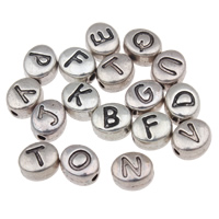 Zink Legierung Alphabet Perlen, Zinklegierung, flachoval, antik silberfarben plattiert, gemischtes Muster & mit Brief Muster, frei von Nickel, Blei & Kadmium, 7x6x4mm, Bohrung:ca. 1mm, 3000PCs/Tasche, verkauft von Tasche