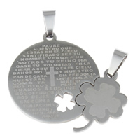 Acier inoxydable pendentifs couple, Trèfle à quatre feuilles, avec le motif de lettre & pour le couple, couleur originale, 14x22x1mm, 26x29x1mm, Trou:Environ 2.5x6mm, 10pairescouple/sac, Vendu par sac