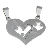 Acier inoxydable pendentifs couple, coeur, pour le couple, couleur originale, 20x26x1mm, 18x21x1mm, Trou:Environ 4x7mm, 10pairescouple/sac, Vendu par sac