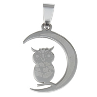 Rustfrit stål Animal Pendler, Stainless Steel, Owl, oprindelige farve, 18x28x1mm, Hole:Ca. 4x7mm, 10pc'er/Bag, Solgt af Bag