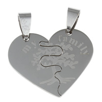 Rustfrit stål par Pendler, Stainless Steel, Heart, Word-min familie, for par, oprindelige farve, 30x26x1mm, Hole:Ca. 4x7mm, 10par/Bag, Solgt af Bag