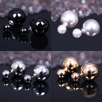 Dubbele geconfronteerd Stud Earring, Plastic Pearl, messing oorbel bericht, Ronde, meer kleuren voor de keuze, Verkocht door pair