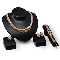 Zinklegering Sieraden Sets, vinger ring & armband & oorbel & halsketting, Zinc Alloy, messing oorbel bericht, met 2lnch extender keten, rose goud plated, visgraat keten & met strass, nikkel, lood en cadmium vrij, 140mm, 23mm, 15mm, 210mm, Lengte Ca 8 inch, Ca 17 inch, 10sets/Lot, Verkocht door Lot